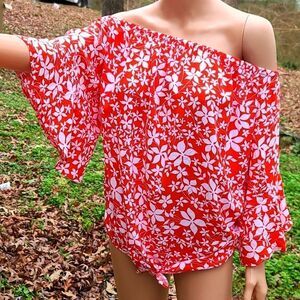 Lane Bryant orange floral off the shoulder blouse
